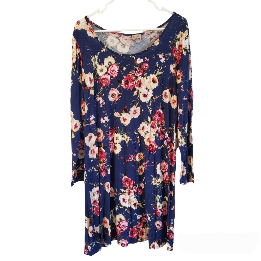 COMO vintage floral dress roses blue sz L  boho
